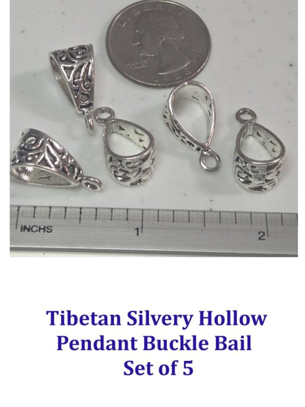 Tibetan Silvery Hollow Pendant Buckle Bail  Set of 5